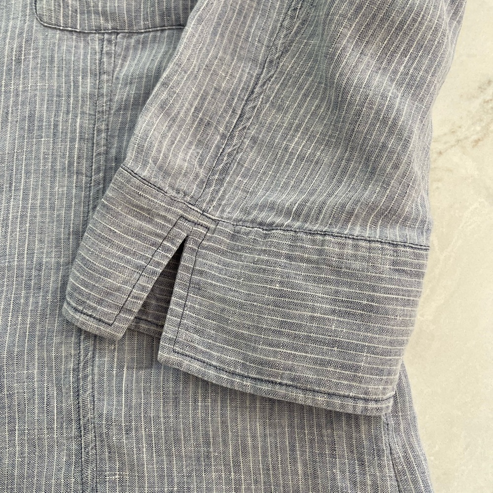 MAX MARA WEEKEND Women's Linen Blue/White Pinstripe Short Sleeve Shirt, Size 4-6 - Picture 9 of 14